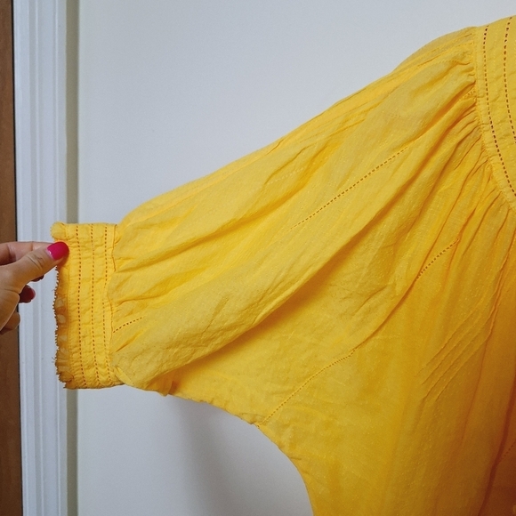 Diane von Furstenberg Yellow Gauzy Cotton Ruffle Short Sleeve Blouse Size 10 - Picture 8 of 11